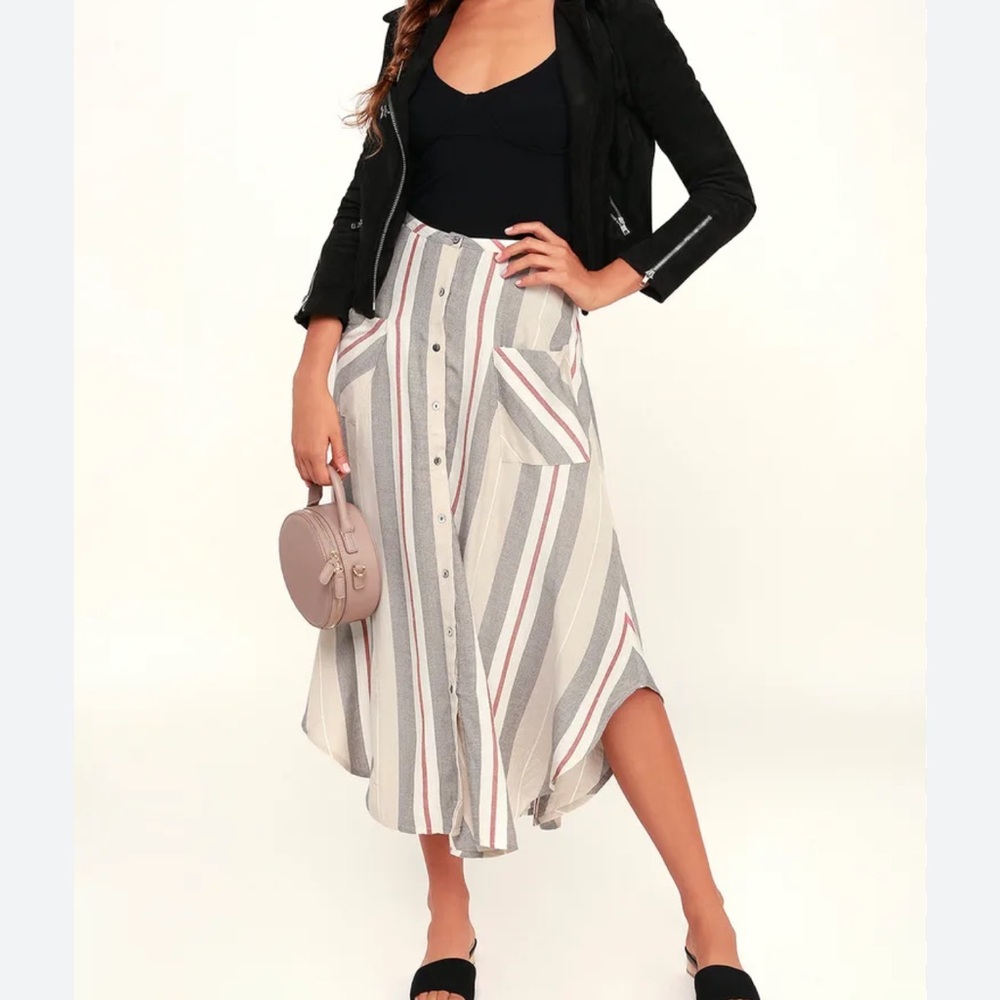 O’Neill Striped Midi Skirt with Button Front Size Large - Picture 11 of 13